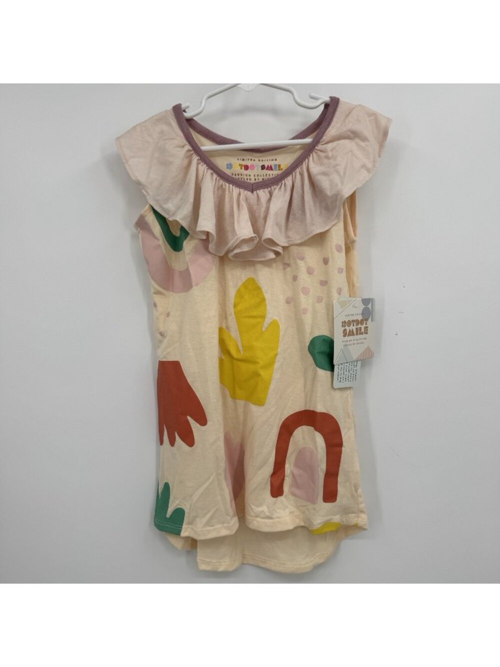 Dot Dot Smile Girl's T-Shirt size 8/10 Limited Edition Graphic Ruffle Neckline